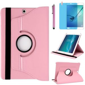 Étui Housse Coque Samsung Galaxy Tab S2 9.7 2015 (Sm-T810 Sm-T813 Sm-T815 Sm-T817 Sm-T819) - Coque De Protection Complète Rotative À 360 Degrés Avec Support, Stylet, Film D'écran (Pink).[F2664] - Neuf