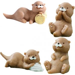 Sansh-Lot De 4 Figurines De Loutres Miniatures ¿ Petites Figurines Loutres En Résine De Qualité Supérieure Pour Décoration De Gâteau Créative ¿ Décoration De Terrarium Et Accessoires De Jardin - Neuf