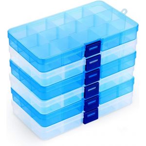 KALANKA-Lot de 6 Boîte de Rangement Plastique,15 Grilles Diviseurs à Compartiments Ajustables Boîte de Organisateur Contenants de Rangement pour Collier,Boucles d'oreilles,Articles de Bricolage - Neuf