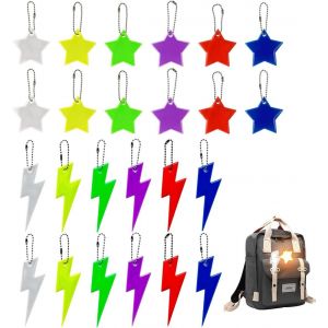Meimie-24 Pièces Pendentif Réfléchissant, Pendentifs Réflecteurs De Sécurité, Porte-Clés Réflecteur De Étoile Et Éclairs, Avec Chaînes, Pour Sacs D'école,Sacs À Dos,Poussettes,Sports De Plein Air Nocturnes - Neuf