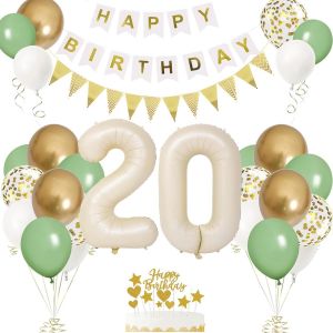 D&eacute;coration Anniversaire 20 Ans Beige, Cr&egrave;me Ballons Chiffre 20, Deco Anniversaire 20 Ans Homme Femme, Ballon 20 Ans Vert Et Or, Kit Ballon Guirlande Vert Or Pour Anniversaire F&ecirc;te Parti D&eacute;corations - Neuf