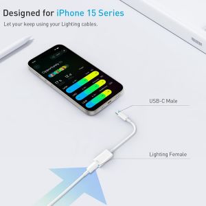 Adaptateur Lightning vers USB C pour iPhone 15 Pro Max/15 Pro/15 Plus, 2 Pcs Adaptateur de Chargeur Type C Supportant la Charge Rapide 35W, Connecteur Lightning Non Compatible avec l'audio OTG - Neuf