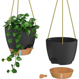 Nouvelhorizonstore-Pot &Agrave; Plantes Suspendu Auto-Arrosant De 20 Cm Avec Trous De Drainage Et Soucoupe Pot &Agrave; Fleurs En Plastique Pour Plantes D'int&eacute;rieur Et D'ext&eacute;rieur (Noir, Lot De 2) - Neuf