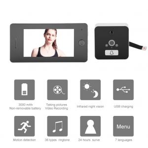 Camera video avec ecran LCD HD de 4,3 pouces, vision nocturne infrarouge, kit de sonnette oil de chat visible pour maison intelligente - Neuf