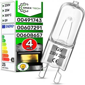 Kal-Pièces Ampoule Halogène Universel G9 Pour Four 25w 230v 300°¿ Avec Le Code Original 00491743 00607291 00608657 Pour Bosch Pour Balay Pour Constructa Pour Siemens -Garantie De 5 Ans - Neuf