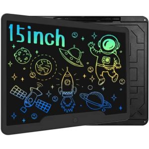 KALANKA-Tablette D'écriture LCD 15 Pouces, Tableau de Dessin Effaçable avec Bouton de Suppression, Bloc-Notes, Ardoise Magique, Apprendre, Travailler, Griffonner, Dessiner, Jouet Educatif (Black 15"") - Neuf