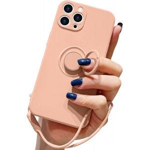 Kal-Coque Pour Iphone 13 Pro Max En Silicone Liquide Avec Anneau De Support,Support Magnétique De Voiture,Dragonne Amovible,Résistante Aux Chocs,Coque De Protection-Rose - Neuf
