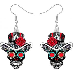 Kal-Acrylique Créatif Mignon Halloween Crâne De Sucre Squelette Boucles D'oreilles Pendantes Pour Femmes Filles Nouveauté Saison De L'effroi Bijoux Gothiques Pour Cadeaux - Neuf