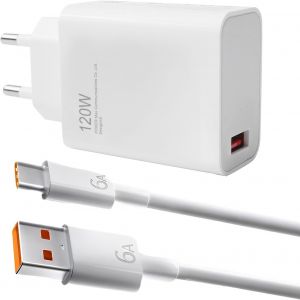 120W Fast Charger With 1M Usb-C Cable, Usb Charger Block For Xiaomi 15, 14 Ultra,13T Pro, 12T, 13 Pro, Redmi K60 Ultra Note 13 Black Shark 5, Poco F6 F5 F4 Gt X6 X5, Fast Charging Adapter - Neuf