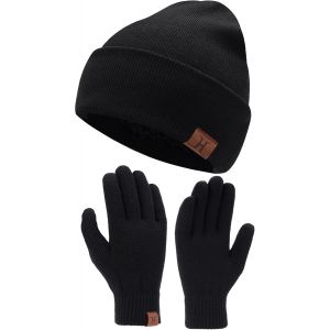 Jexnovashop-Hommes Femmes Hiver Chaud Bonnet Gants Tactiles Tricoter Ensemble Avec Doublure Polaire Cadeaux Noel Femme Homme - Neuf
