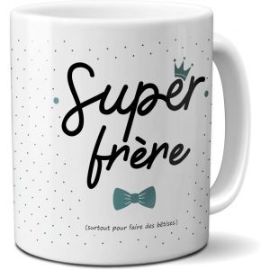 Eryi-- Mug Super Frère - Tasse Cadeau Anniversaire Ou Noël - 33 Cl, Céramique - Imprimé En France - Blanc - Neuf