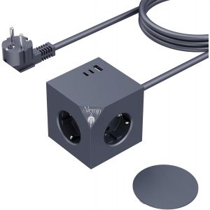 PD20W Power Cube multiprise avec 3 USB, pied magn&eacute;tique, cube multiprise, multiprise, 6 en 1, avec interrupteur, 3680 W/16 A, adaptateur pour bureau, maison, gris fonc&eacute; - Neuf