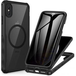 JGD-Magn&eacute;tique Anti Espion Coque iPhone XS Max, [Compatible avec MagSafe] Protection &eacute;cran Verre Tremp&eacute; 9H int&eacute;gr&eacute;, 360 Degr&eacute;s Antichoc T&eacute;l&eacute;phone Housse Double Face Case Int&eacute;grale Etui - Noir - Neuf