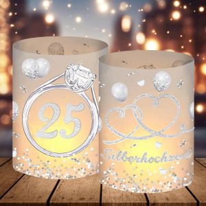 Kalanka-Lot De 12 Photophores Décoratifs Pour Noces D'argent, 25 Ans D'argent, Idées De Cadeaux De Noces D'argent, Cadeau D'anniversaire De Mariage, Convient Pour Bougies Chauffe-Plat Ou Bougies - Neuf
