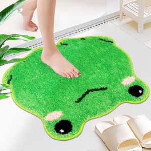 KAL-Tapis De Bain Grenouille - Vert - Mignon - Antidérapant - Lavable - Doux Et Absorbant - Motif Grenouille - 50 X 56 Cm - Neuf