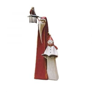 Père Noël et bonhomme de neige sculpture avec lanterne,Père Noël bonhomme de neige ornement en résine - Neuf