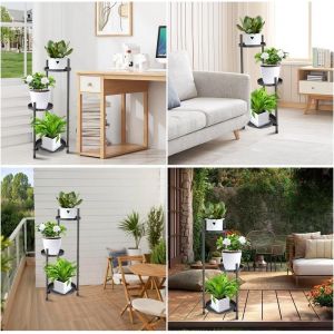 KALANKA-XWJ Support pour pot de fleurs à 3 niveaux en métal pour intérieur ou extérieur, jardin, terrasse, balcon, salon - Neuf