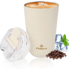 Jexnovashop-Philorn Tasse &Agrave; Caf&eacute; Isotherme Avec Couvercle, 380ml Mug Caf&eacute; &Agrave; Emporter Isotherme, Sans Bpa Mug Isotherme Caf&eacute; Pour Voiture, Mug De Voyage Isotherme Blanche, P922 - Neuf