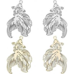 48 Breloques En Forme De Poisson Rouge (2 Couleurs), Pendentifs En Filigrane, Connecteurs Creux En Acier Inoxydable, Embellissements M&eacute;talliques Pour La Cr&eacute;ation De Boucles D'oreilles Et Colliers. - Neuf