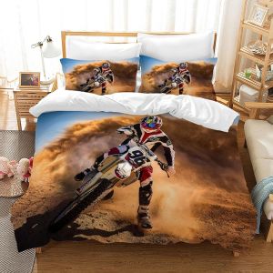 Sjzg-Parure De Lit 3 Pi&egrave;ces En Microfibre Avec Housse De Couette Et Taie D'oreiller, Motif De Motocross Licorne Pour Enfants (Moto B, 200 X 200 Cm) - Neuf