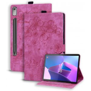ELVORIX-Coque pour Lenovo Tab P12 12.7 Pouces 2023 PU Cuir Cover Tablette Housse de Protection Lenovo Tab P12 2023 Porte-Crayons Portefeuille Tablet &Eacute;tui Lenovo Tab P12 12.7" 2023 Rose Rouge - Neuf