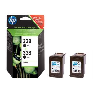 HP 338 - Pack de 2 - noir - original - cartouche d'encre - pour Officejet 100, 150, H470, K7100; Photosmart 7850, C3170, C3180, C3183, C3190, Pro B8350 - Neuf