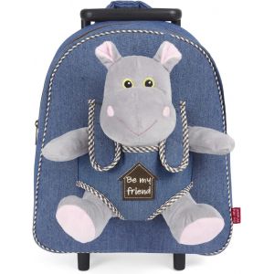 Sac à Roulette Scolaire Maternelle et Peluche Douce pour Enfant 3 4 5 Ans-Mini Sac à Dos avec Roues et Animal Doudou Amovible pour Fille Garçon-Sacoche Garderie avec Jouet-29x32x11 cm.[B46] - Neuf