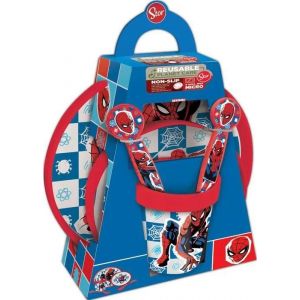 Tataway Service De Table Marvel 5 Pièces Rouge Et Bleu, Assiettes Spiderman, Couverts En Verre - Neuf