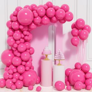 106Pcs Hot Pink Balloons Latex Balloons 5 10 12 18 Inches Kit Garland Balloon Rose Red With Ribbon For Women Girls Birthday Party Carnival Wedding Party Christening Decorations - Neuf