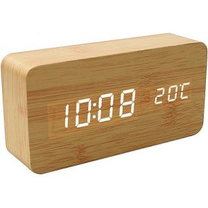 Nouveau produit,réveil électronique à led en bois avec horloge de bureau à affichage numérique à commande vocale - Neuf