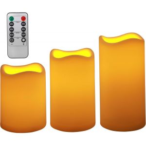 KALSW-Lot De 3 Bougies Led Sans Flamme,Sans Flamme,Fausses Bougies Électriques En Plastique Avec Télécommande,Fonctionne À Piles Pour La Maison,Le Mariage Et La Décoration (Jaune) - Neuf