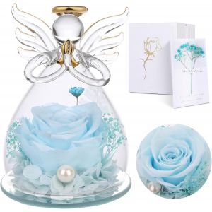 Eternal Rose Under Bell Angel Gift For Women-Mother's Day Gift For Her,Eternal Flowers Guardian Angels,Real Preserved Rose,Birthday Gift For Mom Grandma.[S1] - Neuf