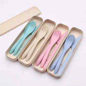 Ensemble De Couverts Avec ¿¿Tui, Beige, Rose, Vert, Bleu, 4 Couverts En Plastique, Portables, R¿¿Utilisables, Pour Voyage, Vaisselle, Couteau, Cuill¿¿Re, Fourchette, Pour Pique-Nique, Bureau, ¿¿Cole - Neuf