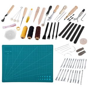 Kit d'outils de polissage et de mesure pour le travail du cuir, 60 pieces - Neuf