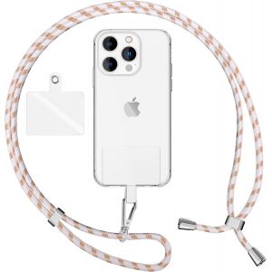 KAL-Lanière Universelle Coloré Pour Telephone Portable, Cordon Tour De Cou Pour Smartphone, Porte Clef Chaine Réglable Avec Crochet Métallique E Carte, Sangle Pour Épaule, Couleur:Blanc Orange - Neuf
