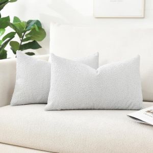 ERYI-Housse De Coussin, Lot De 2 En Bouclée Canapé Taie D'Oreiller De Couleur Pure Pour Maison Salon Chambre Décoration D'Intérieur 30X50Cm, Argent - Neuf
