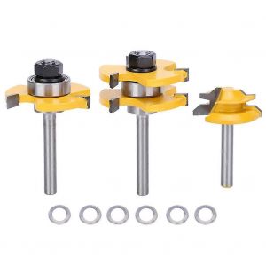3Pcs Stile Router Bit Set 45 Router Bit 3 Teeth TShaped 1/4 Shank Woodworking Cutter Tool - Neuf