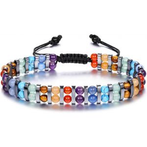 Kalsw-Bracelet Pierre Naturelle Hématite Perle Réglable Tressé Bracelet Porte Bonheur Pierre Énergétique Précieuses Pour Femme Homme - Neuf