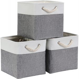 TIANYI-Cube de Rangement Tissu 33x33x33cm, Panier Cube de Rangement, Boite rangement (Gris Blanc, 3 Paquet) - Neuf