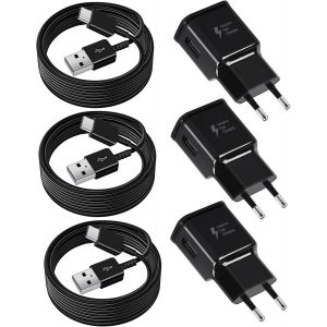 CLOUDDS-3-Pack Chargeur Pour Samsung Charge Rapide,Chargeur Usb Et Usb Type C Cable Pour Samsung Galaxy A15 A14 A13 A04S A05S A71 A55 A54 A53 A42 A35 A34 A33 A25 A23 M53 M34 M13 S8 S9 S10 S20 S21 Plu - Neuf