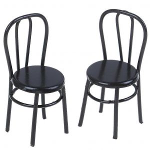 2 pcs miniature chaise de salle &agrave; manger noire 1:12 &eacute;chelle mini chaises en m&eacute;tal pour meubles de cuisine de maison de poup&eacute;e bricolage - Neuf