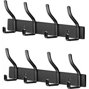 Porte Manteau Murale Porte Manteaux Muraux Pat&egrave;res Porte Manteaux Port Manteau Mural Pour Cuisine, Salle de Bain et Chambre (Noir, 4 Crochets 2 Pack) - Neuf