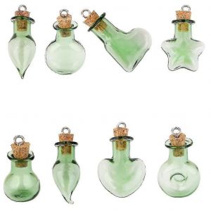10 Verre Li&egrave;ge Flat Base Jars Flacon Wishing Bouteille W / Loop Diy Pendentifs Vert - Neuf