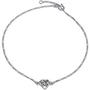 Kal-Bracelet De Cheville En Argent Sterling 925 Oxydé Avec Chaîne Figaro Et C?ur Claddagh Avec N?ud D'amour Triquetra Celtique Pour Femmes Réglable - Neuf