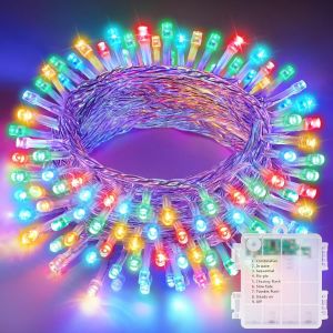 KAL-Guirlande Lumineuse De Noël À Piles, 11M 110Led Lumières De Noël Intérieur Et Extérieure, 8 Modes Et Fonction Mémoire Guirlande Lumineuse Sapin Pour Balcon, Jardin, Chambre, Fête - Multicolore - Neuf
