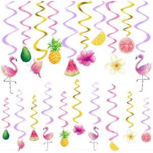 Flamingo Lot De 20 Émerillons À Suspendre-Fruits Tropicaux Hawaïens-Décoration De Fête D'anniversaire-Décoration De Plafond Pour Fille-Serpentins - Neuf