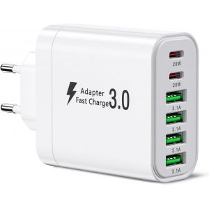 Chargeur Usb C, Prise De Charge Usb C, Bloc Chargeur Usb C 6 Ports 52W, Chargeur Rapide Double Pd, Chargeur Usb C Plug, Adaptateur Usb Compatible Avec Iphone 12/13/14/15/Samsung S24/S23/S22. - Neuf