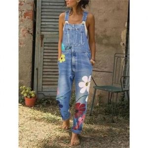 Salopette Femme Jeans - À Imprimé Floral - Fr33cip - Neuf