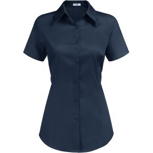 Utigh-Chemisier De Bureau À Blouse Femme Manches Courtes Pour Femme Chemisiers Et Blouses Femme Décontracté Chemise Ample Femme Ajustée T-Shirt Basique Avec Boutonnière Coton Col V Taille Bleue S - Neuf