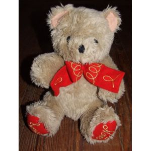 Ours Afibel Edition Joyeux Noel Doudou Beige Rouge Peluche De 30 Cms Assis - Neuf